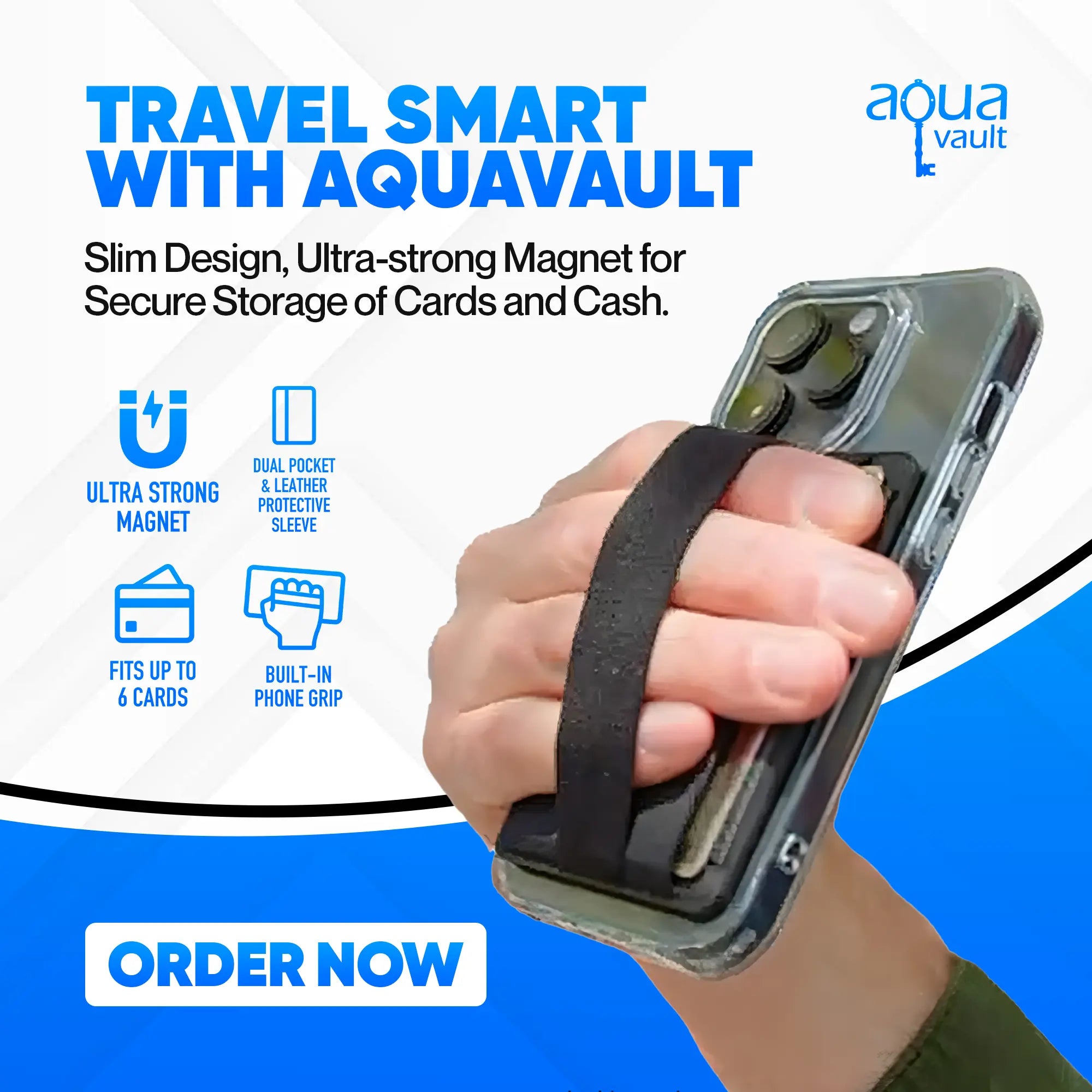 Magnetic Wallet with Phone Grip AquaVault Inc. AquaVault ChargeCard Flexsafe