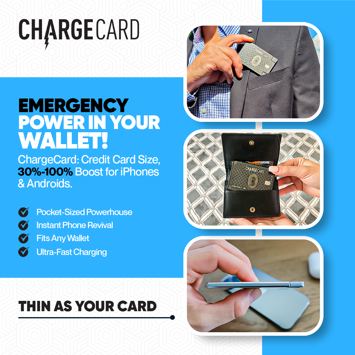 ChargeCard® Credit Card Size Phone Charger