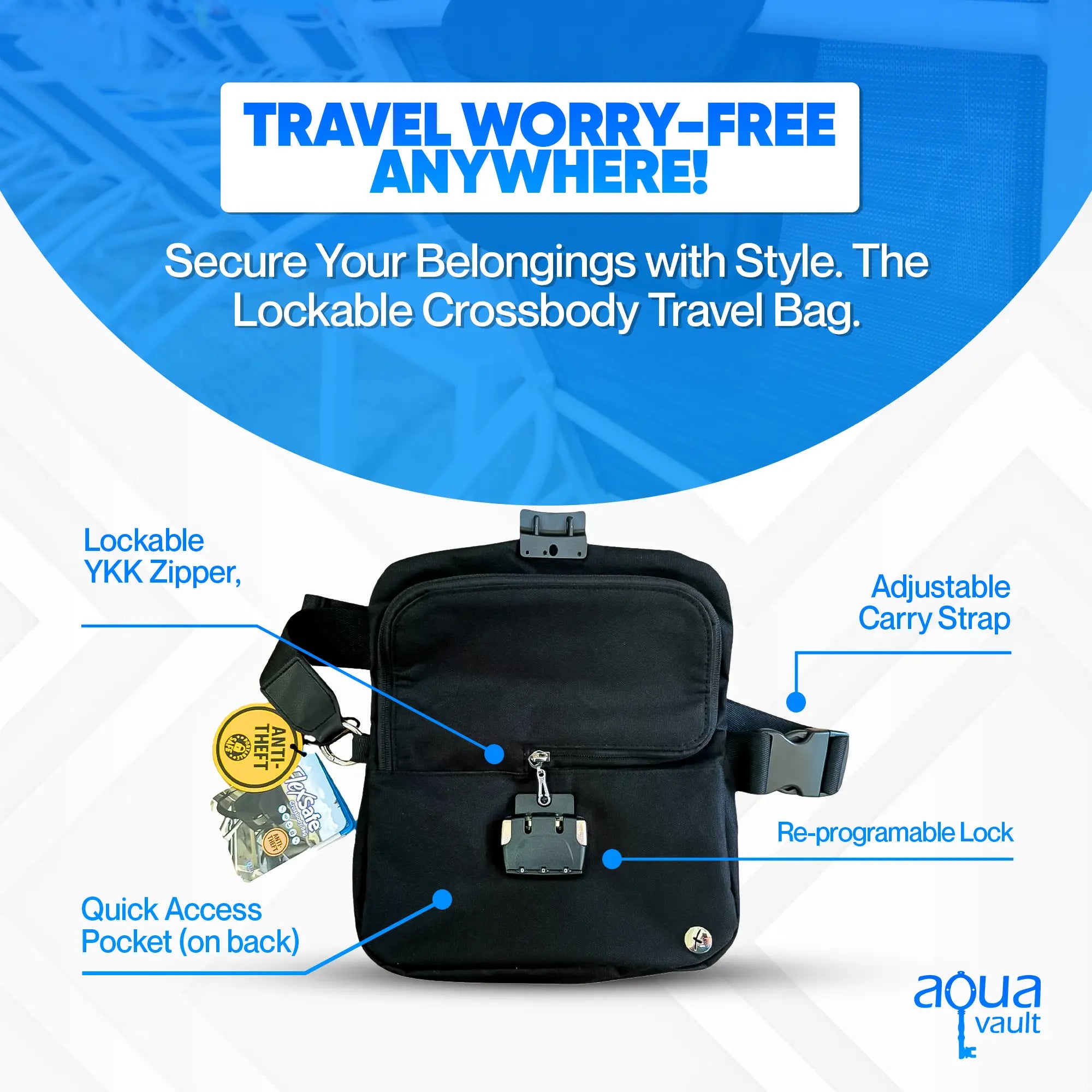 Lockable Crossbody Travel Bag AquaVault Inc. AquaVault ChargeCard Flexsafe