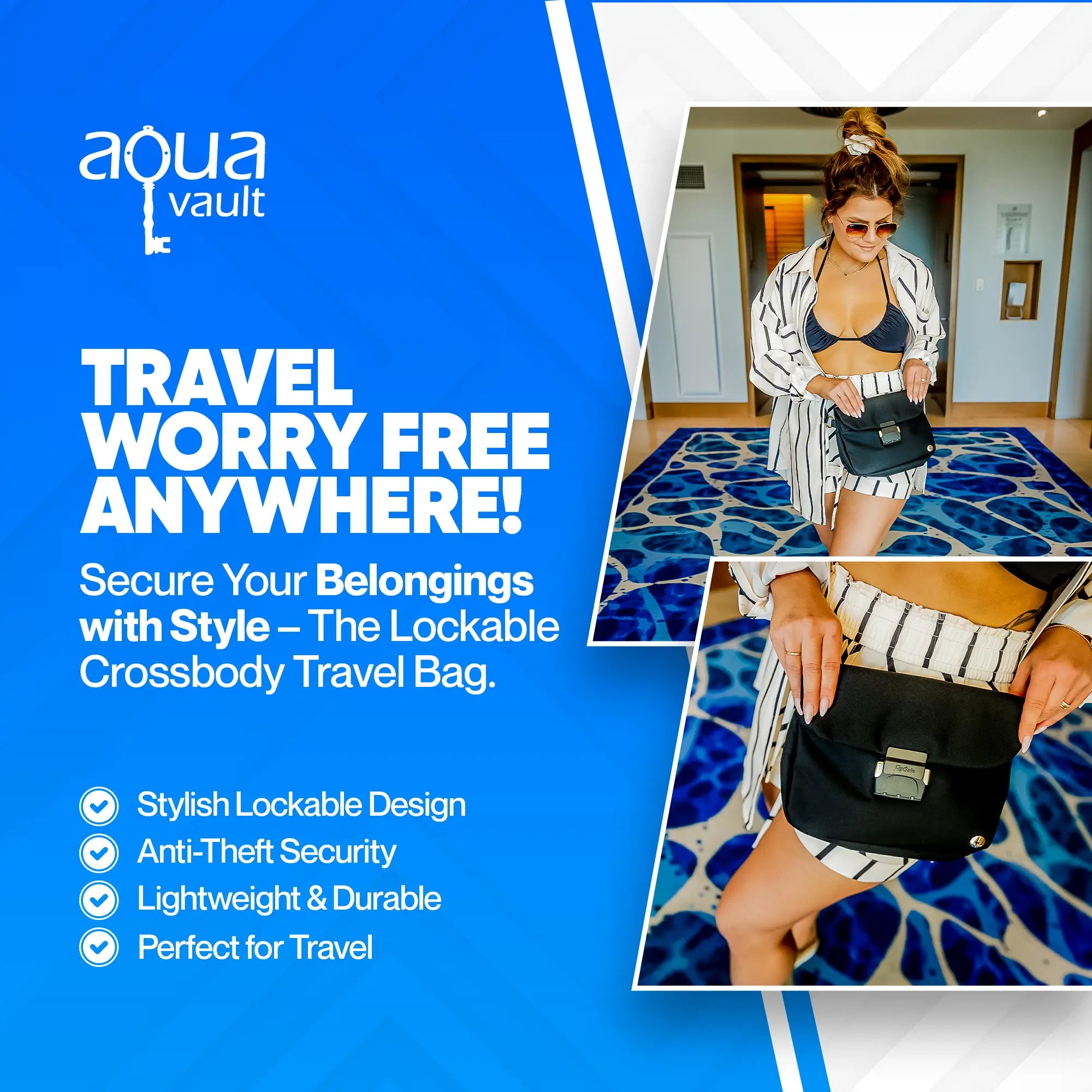 Lockable Crossbody Travel Bag AquaVault Inc. AquaVault ChargeCard Flexsafe