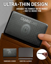 ChargeCard's ultra-thin design shown in comparison with competitor card.